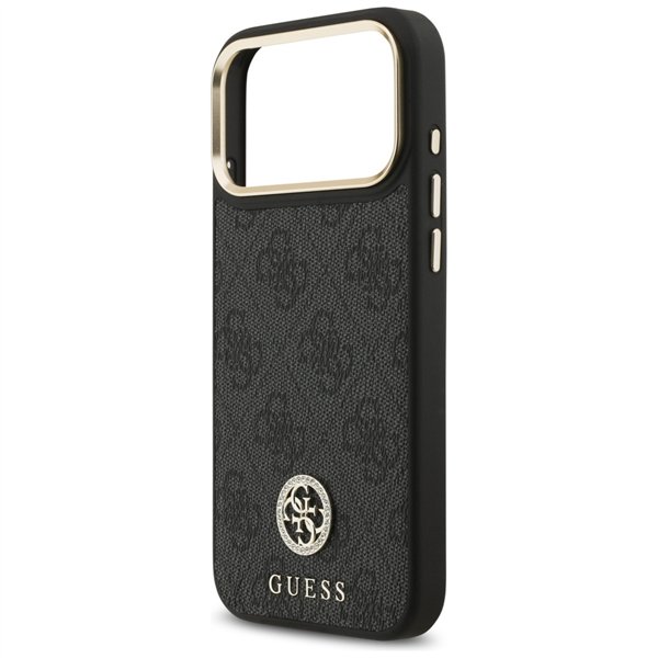 Guess 4G Srtass Logo & Big Strap Metal Buttons MagSafe case for iPhone 17 Pro Max black