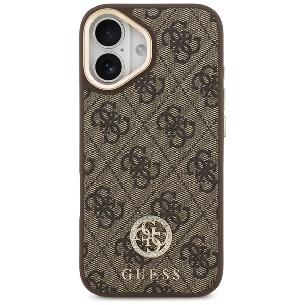 Guess 4G Strass Logo & Big Strap Metal Buttons MagSafe case for iPhone 17 brown