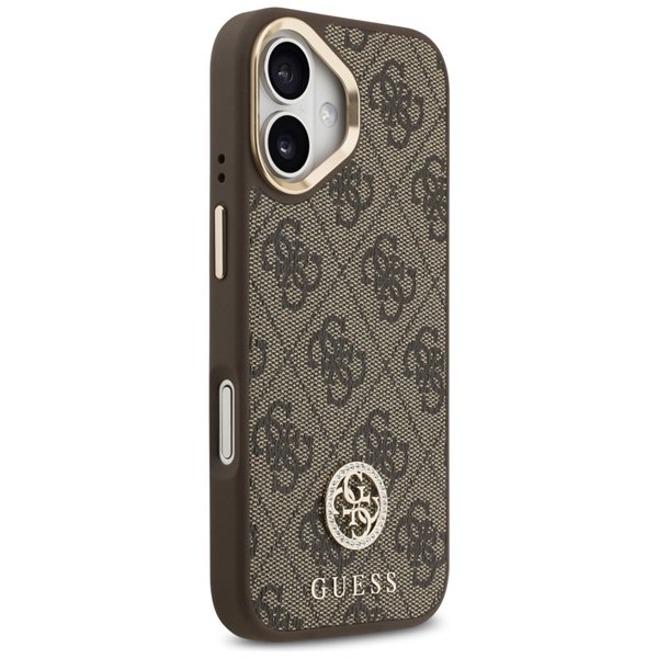 Guess 4G Strass Logo & Big Strap Metal Buttons MagSafe case for iPhone 17 brown