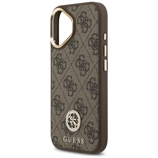 Guess 4G Strass Logo & Big Strap Metal Buttons MagSafe case for iPhone 17 brown