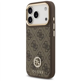 Guess 4G Strass Logo & Big Strap Metal Buttons MagSafe case for iPhone 17 Pro brown