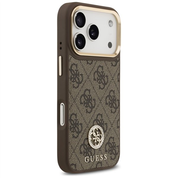 Guess 4G Strass Logo & Big Strap Metal Buttons MagSafe case for iPhone 17 Pro brown