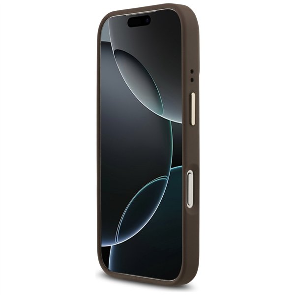 Guess 4G Strass Logo & Big Strap Metal Buttons MagSafe case for iPhone 17 Pro brown