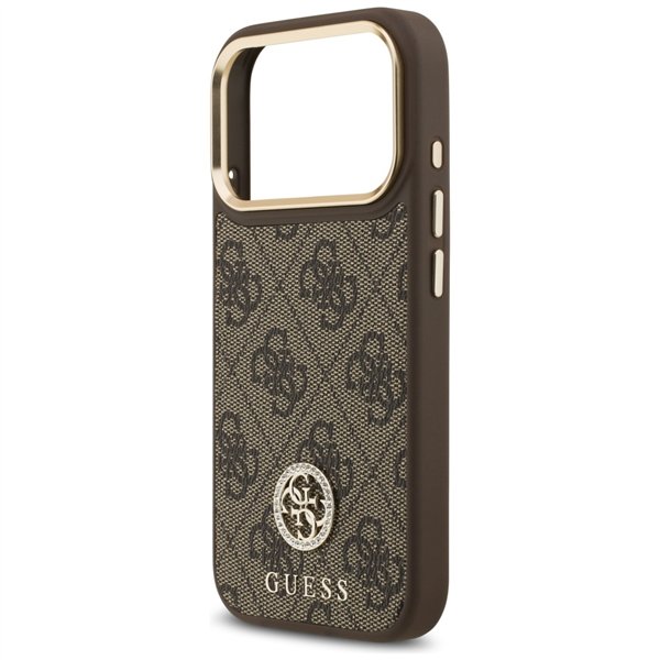 Guess 4G Strass Logo & Big Strap Metal Buttons MagSafe case for iPhone 17 Pro brown