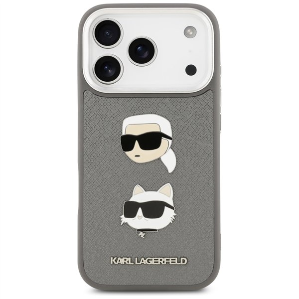 Karl Lagerfeld FW Grained Karl & Choupette Heads Pins & Logo case for iPhone 17 Pro grey