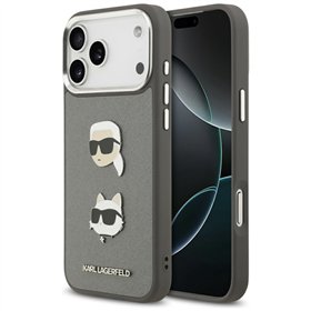 Karl Lagerfeld FW Grained Karl & Choupette Heads Pins & Logo case for iPhone 17 Pro Max grey