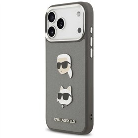 Karl Lagerfeld FW Grained Karl & Choupette Heads Pins & Logo case for iPhone 17 Pro Max grey