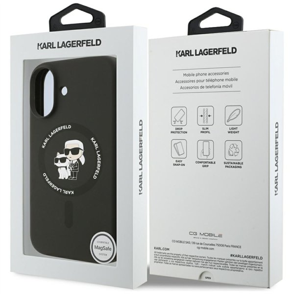 Karl Lagerfeld Silicone Karl&Choupette Ring MagSafe case for iPhone 17 black