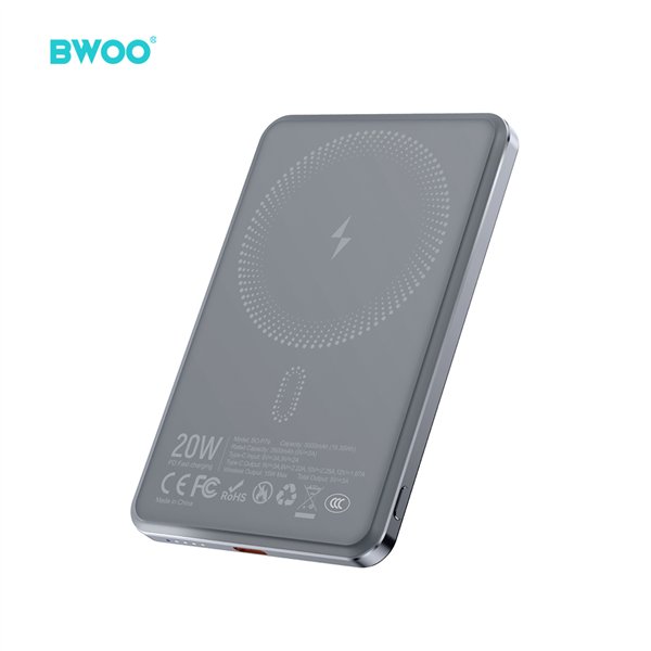 BWOO Ultra Slim Power Bank 5000mAh with magnetic charging P79 Grey