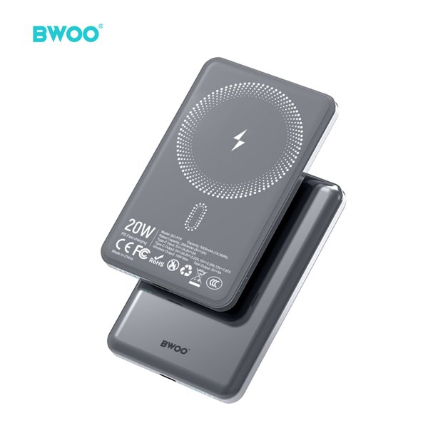 BWOO Ultra Slim Power Bank 5000mAh with magnetic charging P79 Grey