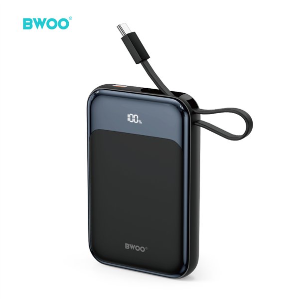 BWOO PD 20W 10000 mAh Power Bank With 2 Cables and Battery Display P80 black