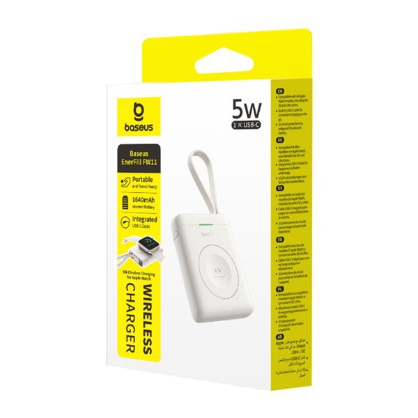 Baseus EnerFill FW11 Portable Wireless Charger for Apple Watch with Built-in Cable 5W White