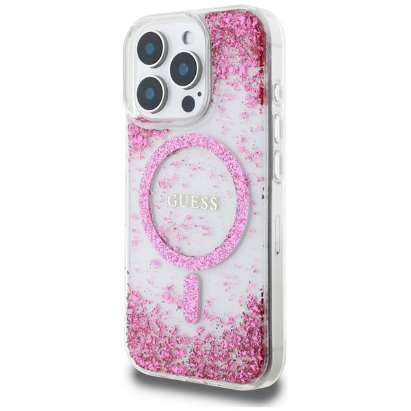 Guess HC Resin Bottom Glitter case for iPhone 16 Pro MagSafe pink