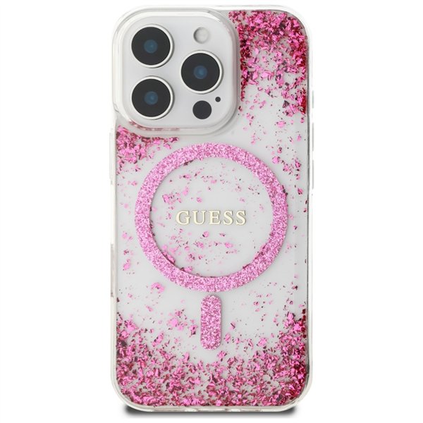 Guess HC Resin Bottom Glitter case for iPhone 16 Pro MagSafe pink