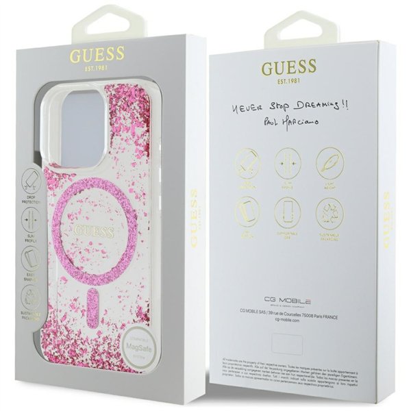 Guess HC Resin Bottom Glitter case for iPhone 16 Pro MagSafe pink