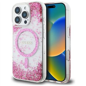 Guess HC Resin Bottom Glitter case for iPhone 16 Pro Max MagSafe pink