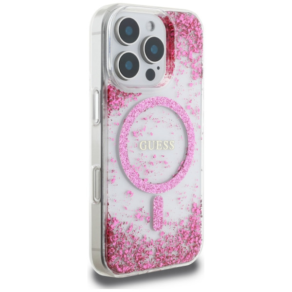 Guess HC Resin Bottom Glitter case for iPhone 16 Pro Max MagSafe pink
