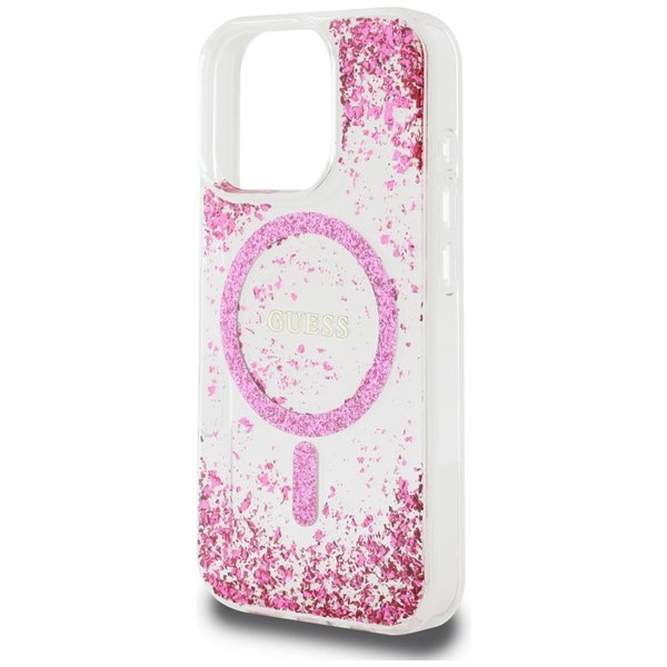 Guess HC Resin Bottom Glitter case for iPhone 16 Pro Max MagSafe pink