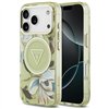 Guess IML Glitter Flowers Triangle MagSafe case for iPhone 17 Pro Max green