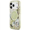 Guess IML Glitter Flowers Triangle MagSafe case for iPhone 17 Pro Max green