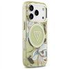 Guess IML Glitter Flowers Triangle MagSafe case for iPhone 17 Pro Max green