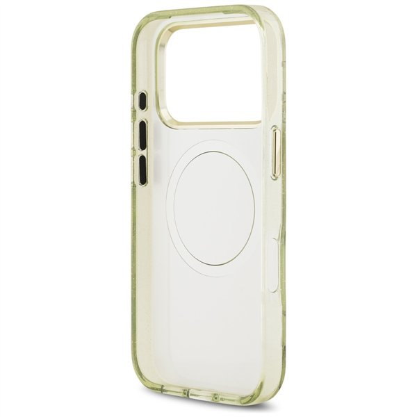 Guess IML Glitter Flowers Triangle MagSafe case for iPhone 17 Pro Max green