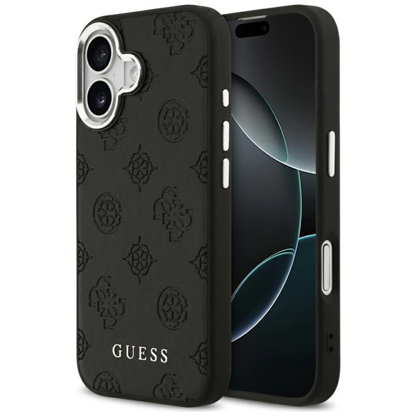 Guess Peony Hot Stamp Script MagSafe case for iPhone 17 black
