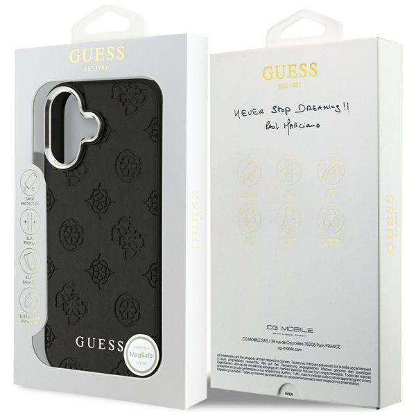 Guess Peony Hot Stamp Script MagSafe case for iPhone 17 black