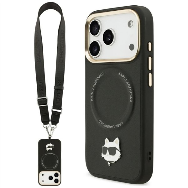 Karl Lagerfeld Big Strap Choupette Metal Logo MagSafe case for iPhone 17 Pro black