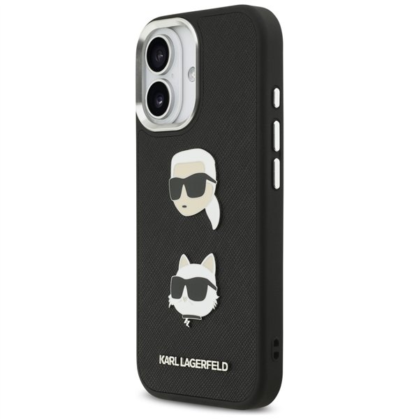 Karl Lagerfeld FW Grained Karl & Choupette Heads Pins & Logo case for iPhone 17 black
