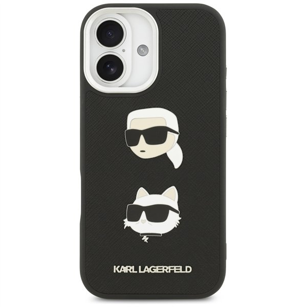 Karl Lagerfeld FW Grained Karl & Choupette Heads Pins & Logo case for iPhone 17 black
