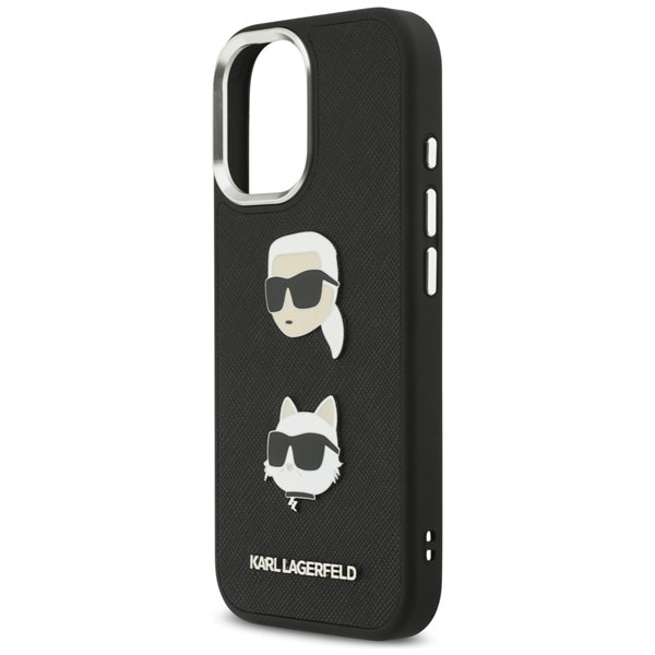 Karl Lagerfeld FW Grained Karl & Choupette Heads Pins & Logo case for iPhone 17 black