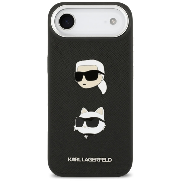 Karl Lagerfeld FW Grained Karl & Choupette Heads Pins & Logo case for iPhone Air black