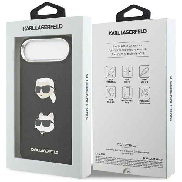 Karl Lagerfeld FW Grained Karl & Choupette Heads Pins & Logo case for iPhone Air black