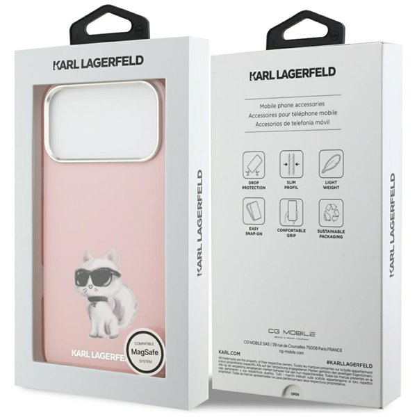Karl Lagerfeld IML Aquarelle Choupette & Logo MagSafe case for iPhone 17 Pro pink