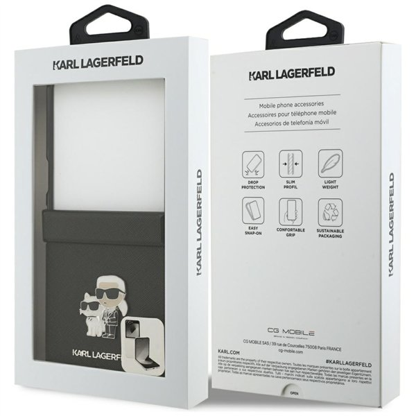 Karl Lagerfeld Saffiano Karl&Choupette Pin case for Samsung Galaxy Z Flip7 black