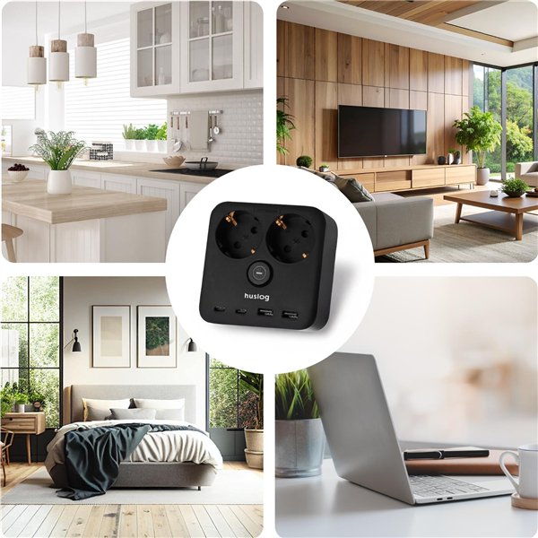 Huslog Power strip with phone holder HUS1055