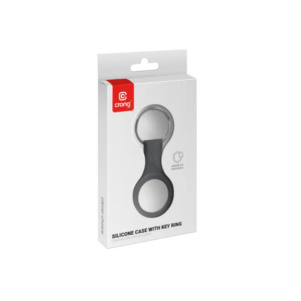 Crong Silicone Case with Key Ring – Protective keychain case for Apple AirTag 1/2 (black)