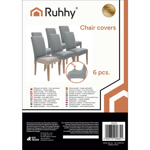 Chair covers - 6 pcs. light gray Ruhhy 25991