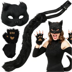 4-piece cat/fox costume, black, Ruhhy 26248
