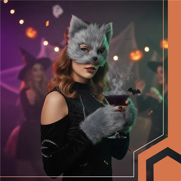 4-piece cat/fox costume, gray, Ruhhy 26247