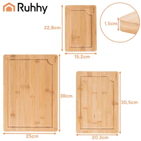Bamboo cutting board - 3 pcs + Ruhhy stand