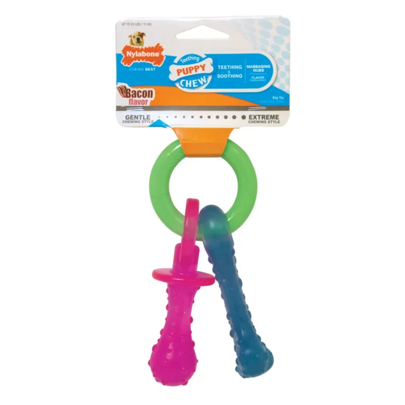 Nylabone närimise mänguasi kutsikatele Puppy Chew Teething Pacifier Bacon XS