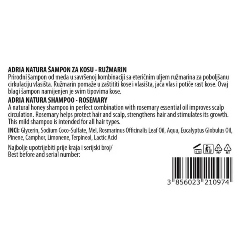 Adria natura rosmariini ja meega kreem-šampoon 100ml