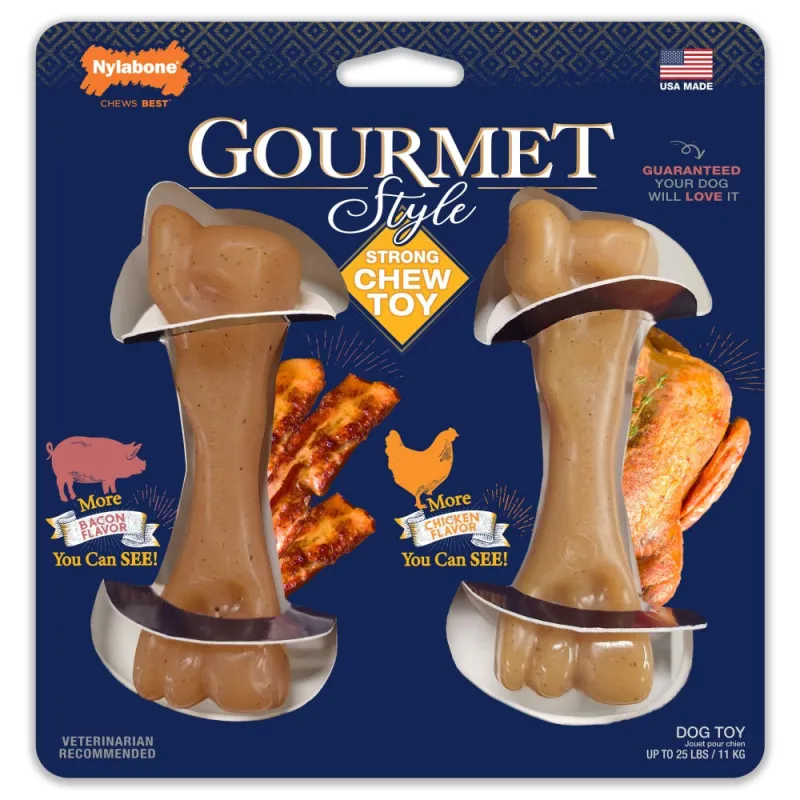 Nylabone närimiskontide 2-pk Gourmet Style Strong Chew Femur Twin Pack Chicken & Bacon