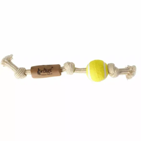 Dingo sõlmede ja palliga treeningmänguasi Chew Toy Made of Coffee Wood on a Rope