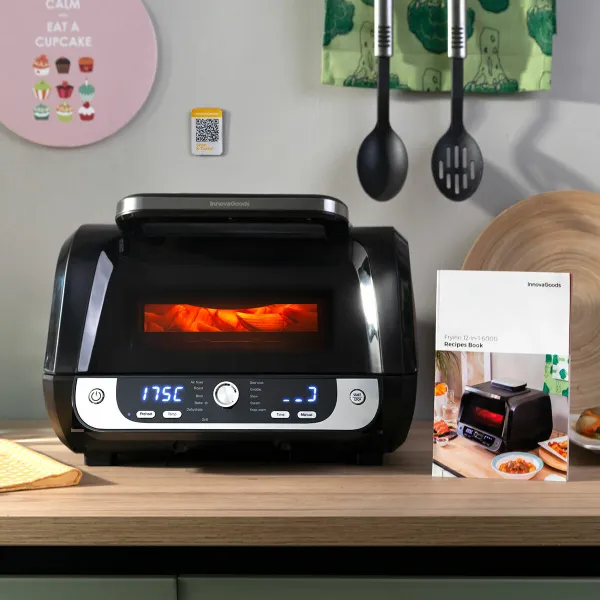 Oro gruzdintuvė su grotelėmis, priedais ir receptų knyga InnovaGoods Fryinn 12-in-1 6000 Juoda Plienas 3400 W 6 L