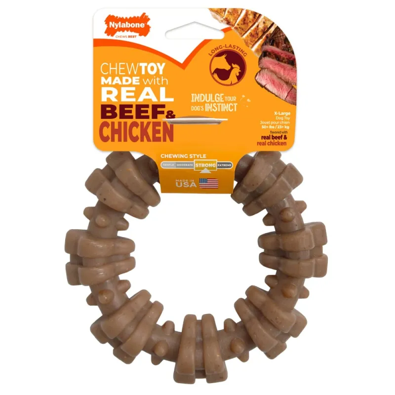 Nylabone närimisrõngas veise ja kanaga Strong Chew Toy Textured Ring Beef & Chicken