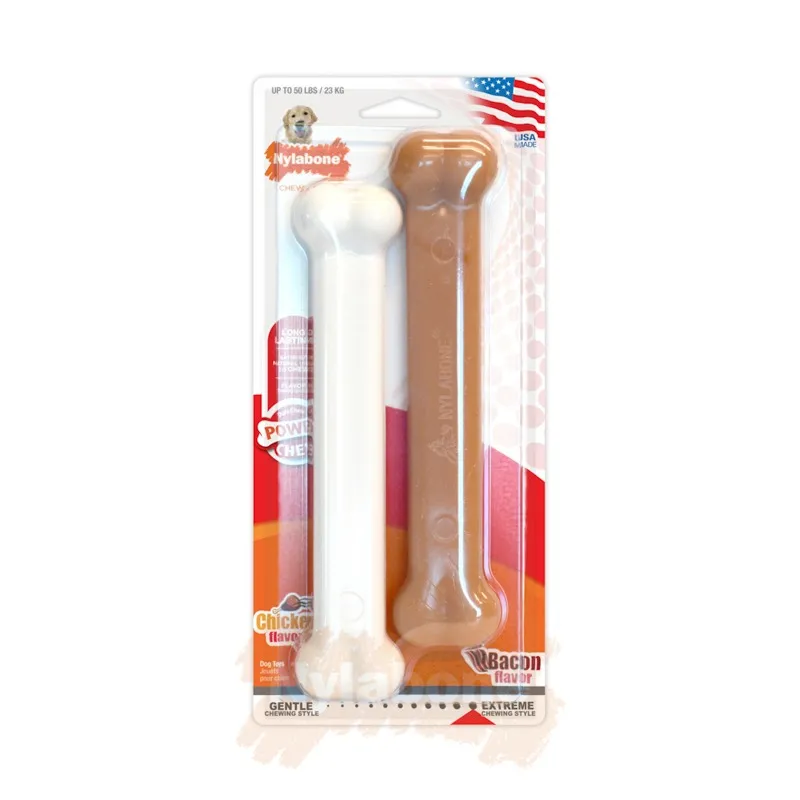 Nylabone närimiskontide komplekt 2-pk Power Chew Bacon / Chicken Extreme Bone Twin Pack