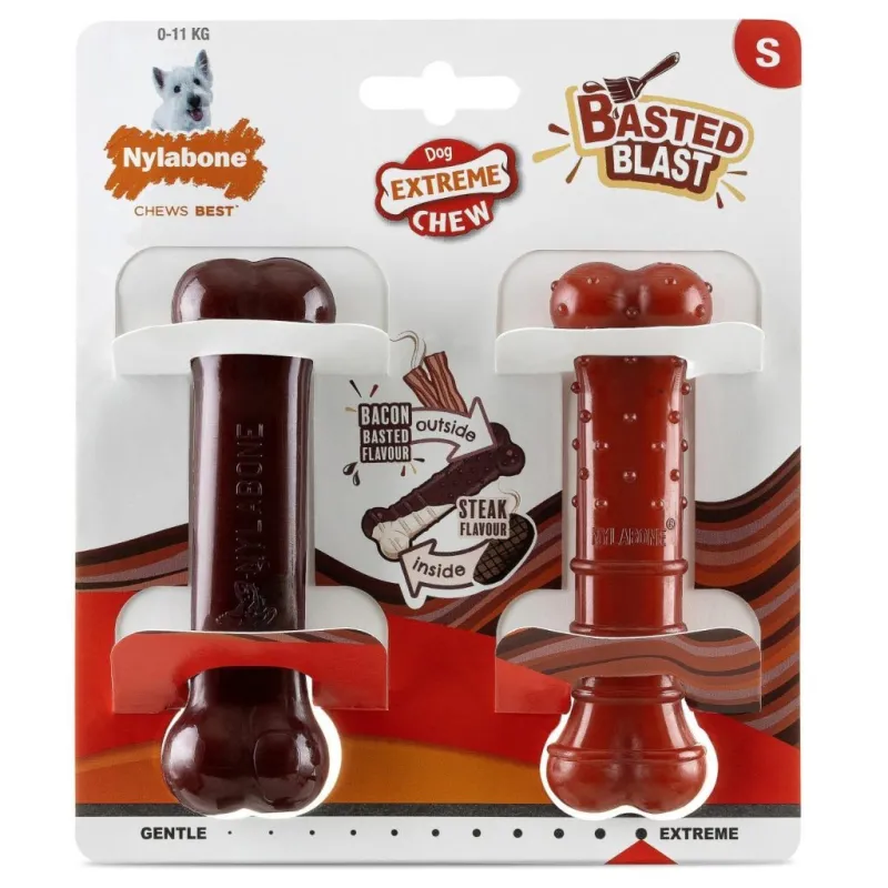 Nylabone väikesele koerale kahemaitseline kont (peekon ja steik) Power Chew Basted Bone 2 tk